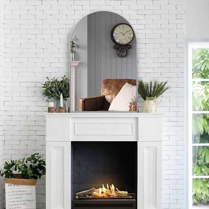 28" x 36" Silver Arched Mirror, Large Arch Bathroom Vanity Mirror, Modern