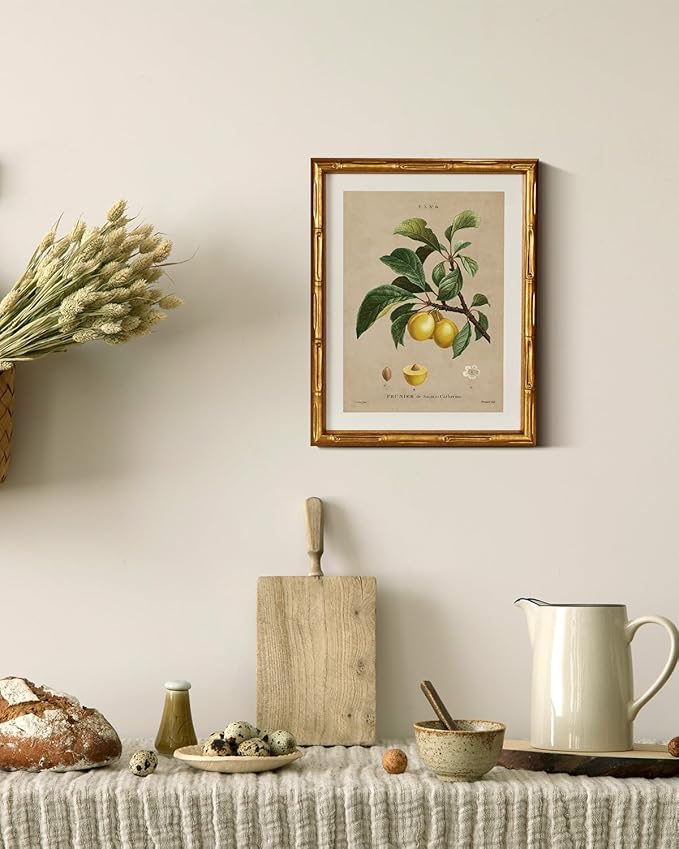 InSimSea Gold Bamboo Framed Canvas Wall Art, Retro Nature Plum Botanical