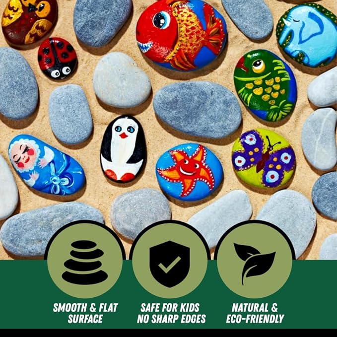 PGN 40 Large River Rocks for Painting - Stimulate Your Children’s Creativity with Our Painting Rocks for Kids - Flat and Smooth - Fun & Engaging Rock Painting with The Family - 2-4 Inches