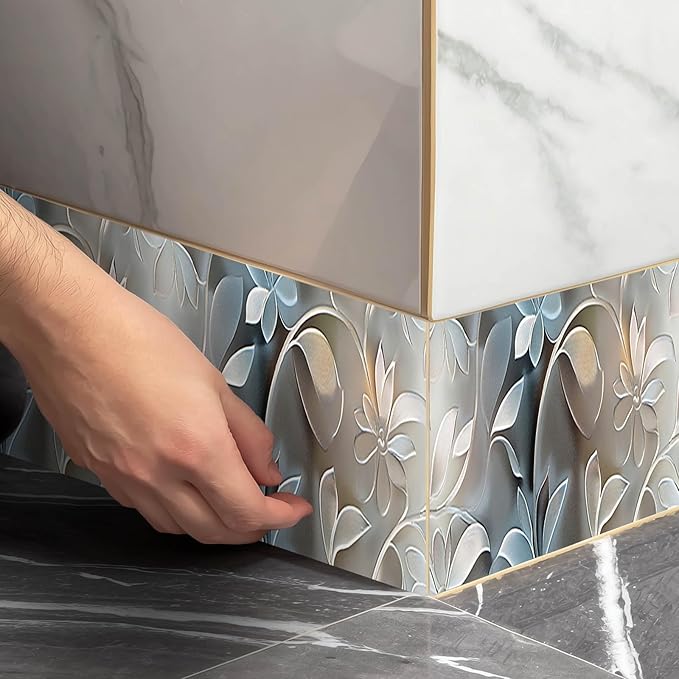 IVN Wallpaper Border Peel and Stick Wall Accent PVC Embossed Silver Floral