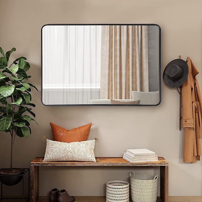 ZenStyle Black Metal Framed Rectangular Wall Mirror 24" x 36" Bathroom Mirror