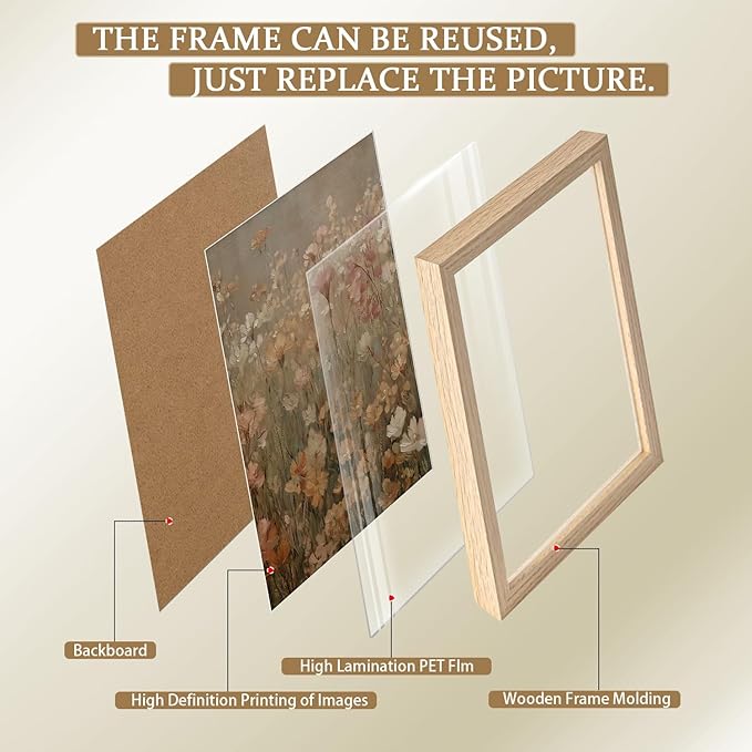 Framed Vintage Canvas Wall Art Modern Floral Poster Picture Countryside Painting Nature Landscape Contemporary Home Print Living Room Gallery Office Ready to Hang 12x16 Inch x2