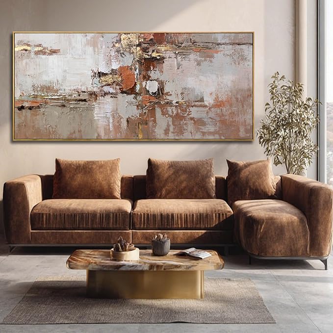 Brown and Gold Canvas Wall Art Colorful Abstract Minimalist Framed Prints