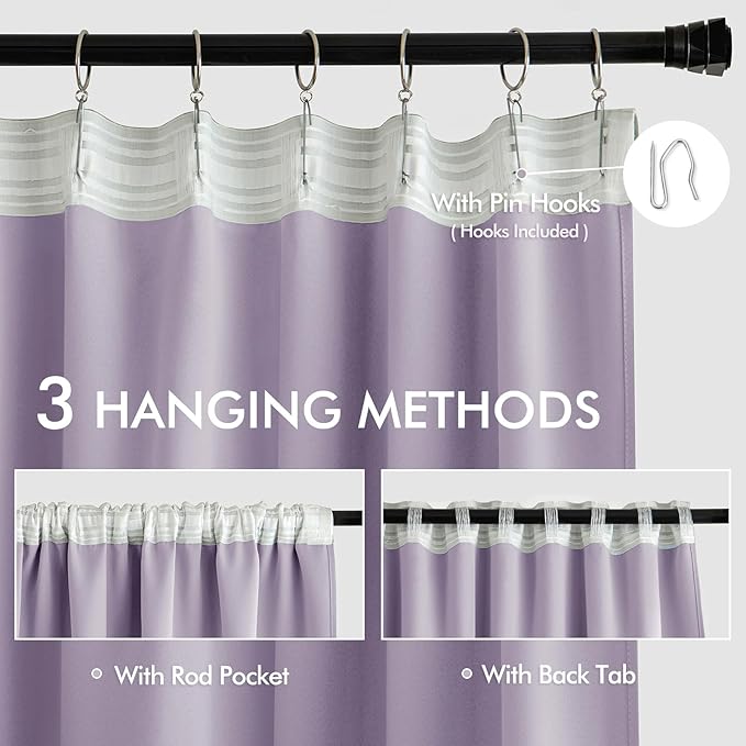 MIULEE Lilac Back Tab Blackout Curtains 90 Inches Long 2 Panels Set