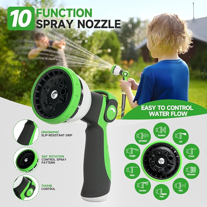 Garden Hose 50ft Flexible Non-Expandable Water Hose Ultra Lightweight Kink-Free Leak-Proof Durable & Abrasion-Resistant with 3/4" Brass Fittings for Patio Yard RV and Outdoor Use
