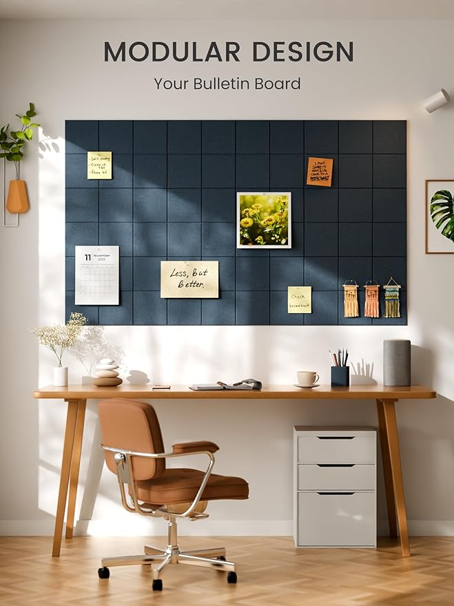 Bumusty Large Felt Bulletin Board, 30 Push Pins, 70 Adhesive Tabs