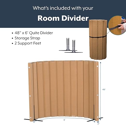 Angeles, Quiet Divider with Sound Sponge 48" x 6' Wall in Natural Tan,