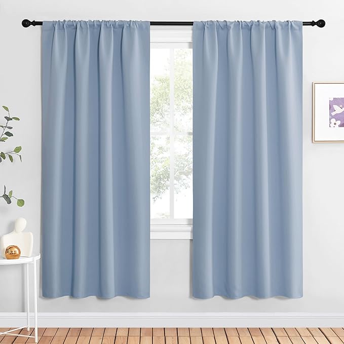 NICETOWN Blackout Curtains for Living Curtains, Vintage Blue, 1 Pair, 34-inch W