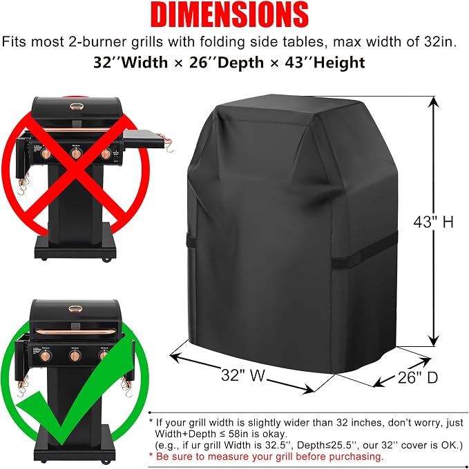 Grill Cover, 32 inch Heavy Duty BBQ Gas Grill Cover for Outdoor Grill, Waterproof, Weather Resistant, Anti-UV, Rip-Proof, Fade Resistant Barbecue Cover with Hook-and-Loop Straps for Most Grills
