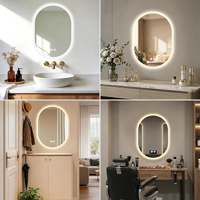 20x28 LED Bathroom Mirror with Lights Oval, Lighted Bathroom Vanity Mirror