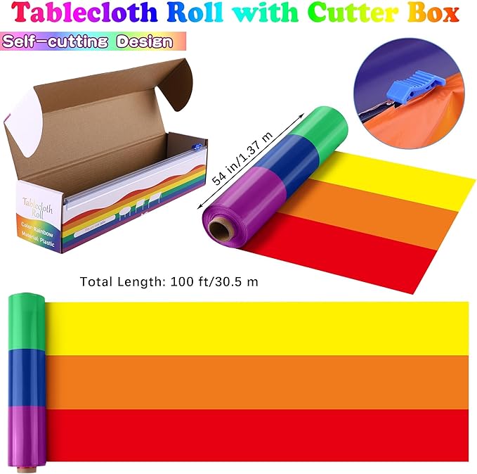 Kochorie 100 Ft x 54 Inch Rainbow Tablecloth Roll