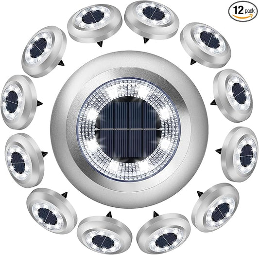 Solar Lights Outdoor,12 Pack Solar Garden Lights for Pathway,Yard,Deck,Lawn,Patio,Walkway,Driveway,Stepï¼Brightwhiteï¼