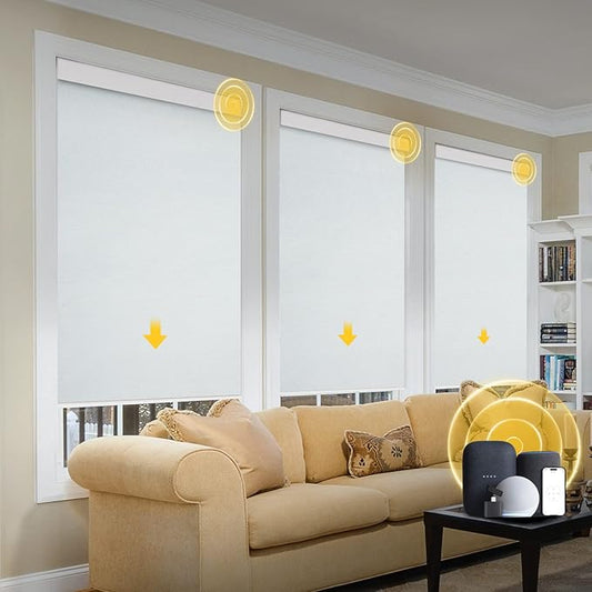 Motorized Blinds with Remote, Grasscloth Fabric Smart Blinds with Valance Cover