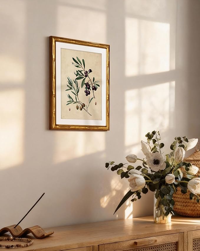 InSimSea Gold Bamboo Framed Canvas Wall Art, Vintage Olives Botanical Prints