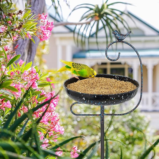 Bird Baths for Outdoors,Metal Bird Bath for Outside,Birdbath & Stand Bird Feeders with Metal Stake Gifts for Bird Lovers(Black)