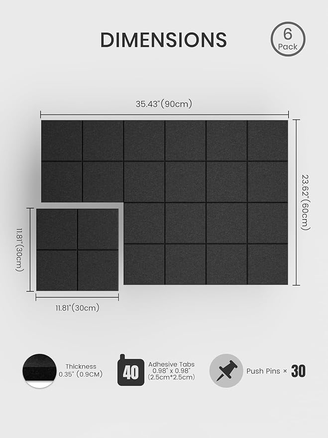 Bumusty Large Felt Bulletin Board, 30 Push Pins, 40 Adhesive Tabs