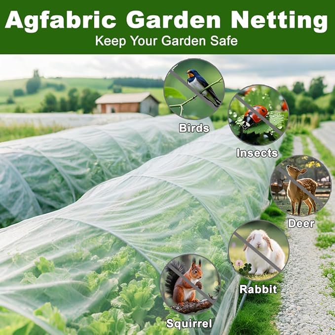 Agfabric Garden Netting Barrier Net, Bird Netting for Garden Trees Vegetable and Plants 6.5'x50', White