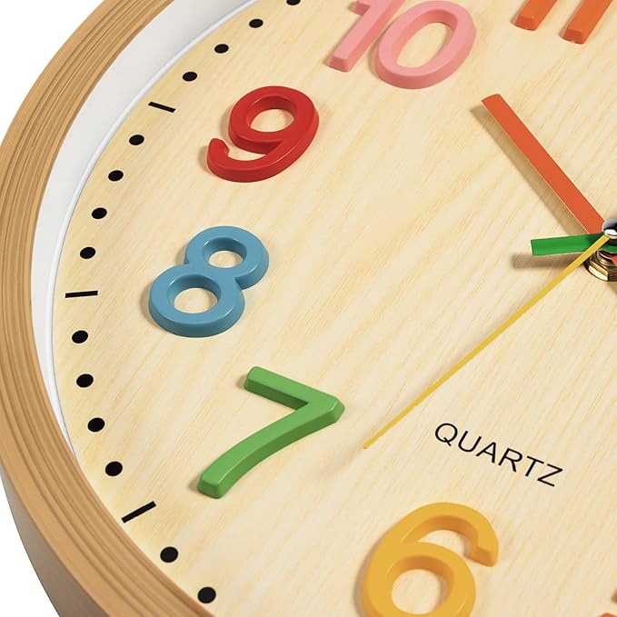 Foxtop Silent Kids Wall Clock Non-Ticking Battery Operated Colorful Childrens