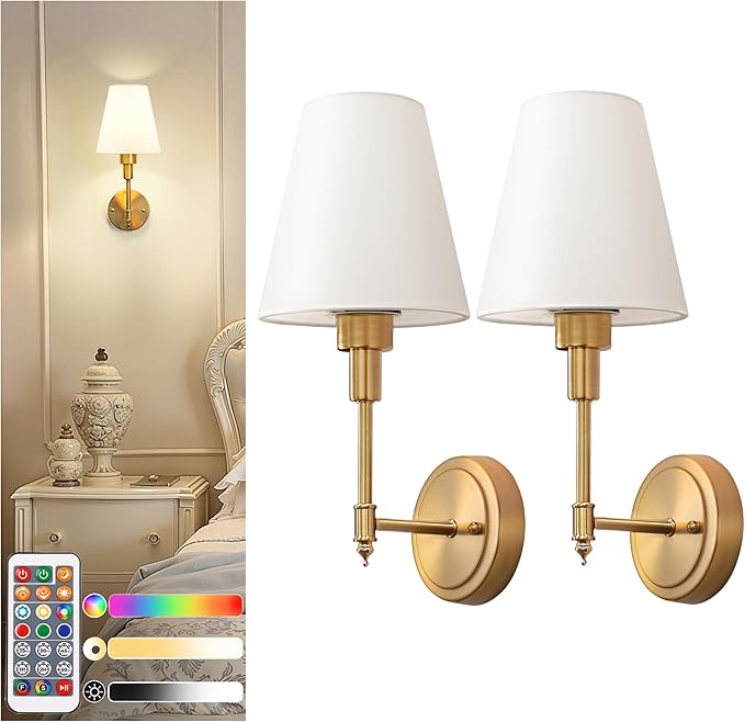 DORESshop Battery Operated Wall Sconce Set of 2, Wall Light Wireless Easy to