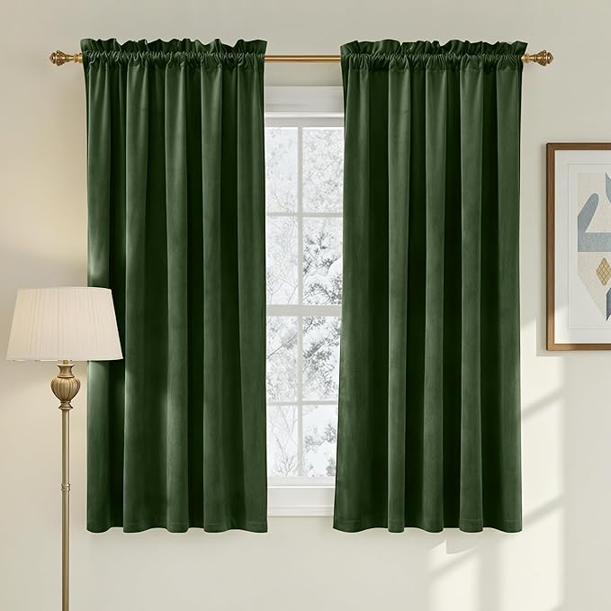 NICETOWN Olive Green 63 inch Long Velvet Curtains