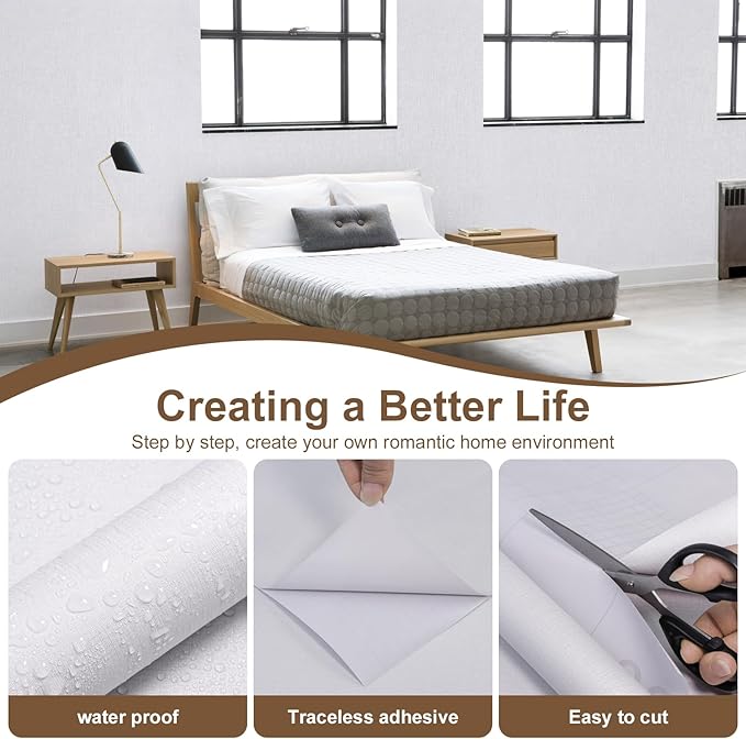White Wallpaper Grasscloth Peel and Stick Wallpaper 15.7"x 118" Fabric Contact