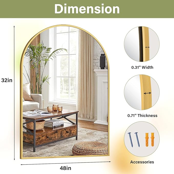 XRAMFY 32"x48" Arched Bathroom Mirror
