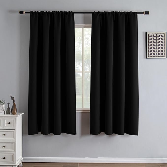 IGEMAEVE Black Blackout Curtains 72 Inch Length 2 Panels Set, Grommet Energy