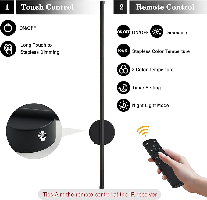 Battery Operated Modern Wall Sconces Set of Two, Rechargeable Wireless Wall