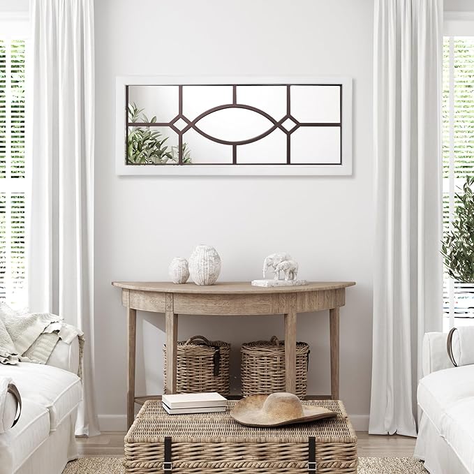 Farmhouse Mirror for Wall Decor: 43.3" x 17.7" Large Rustic Windowpane Mirrors