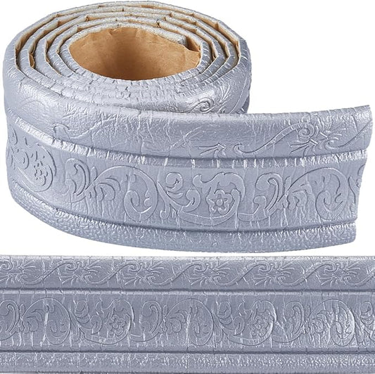 CRASPIRE 88 x 3 Inch Silver 3D Sticky Decorative Wallpaper Border Foam