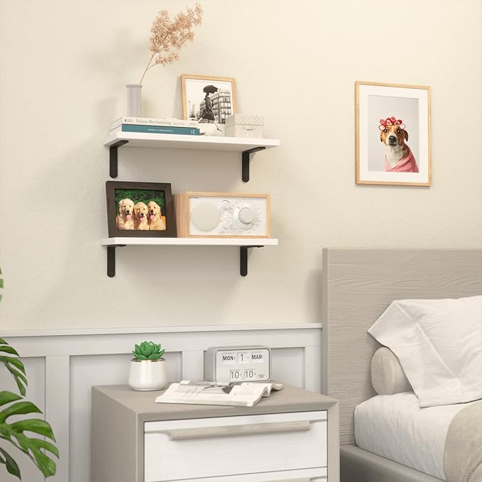 RICHER HOUSE Floating Wall Shelves, Rustic Wood Bathroom Shelves Set of 2