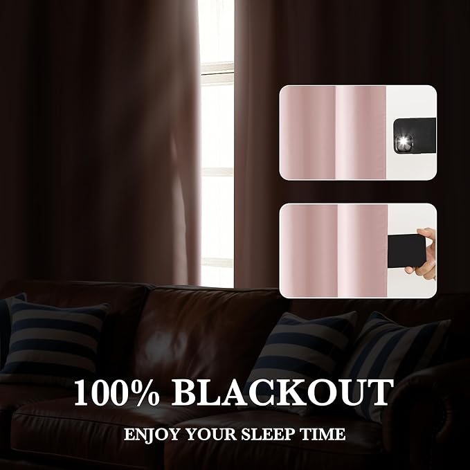 RYB HOME Bedroom Blackout Curtains 80 inches Long, 100% Blackout Thermal