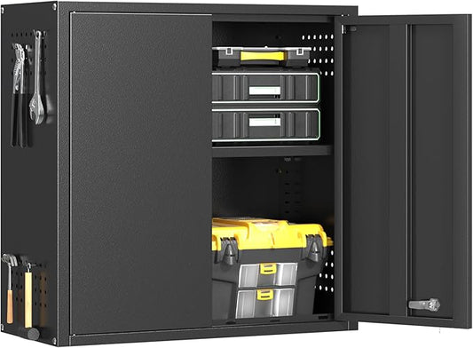 Metal Garage Wall Cabinet with 2 Doors and 1 Adjustable Shelf, Lockable