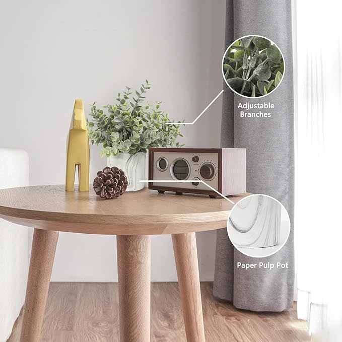 Hollyone Faux Plants Indoor Artificial Mini Potted Plants Plastic Green Plant Small Fake Plants Eucalyptus Decor in Pots for Home Table Room Bathroom Decor