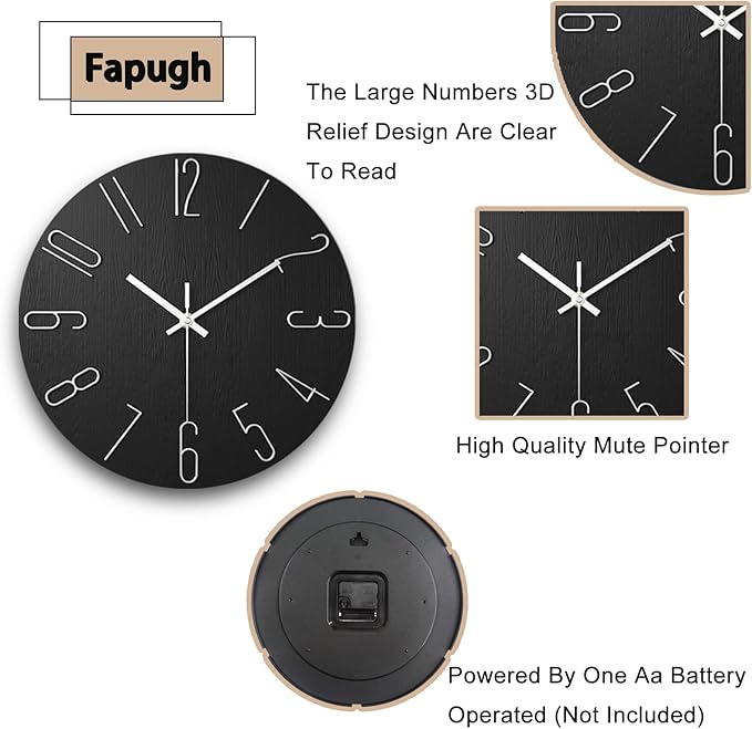 Wall Clock, Silent Clock, Wall Clocks Battery Operated， 12 inch Modern Wall