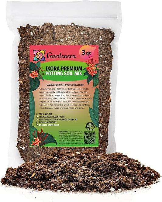 GARDENERA Ixora Plant Potting Soil - Enhance Blossoming and Health with Professional Grade Nutrient-Rich Mix - 3 Quart