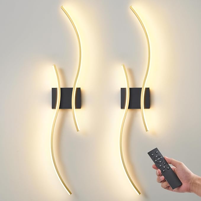 Battery Operated Wall Sconce Set of 2, Dimmable Modern LED Rechargeable Wall