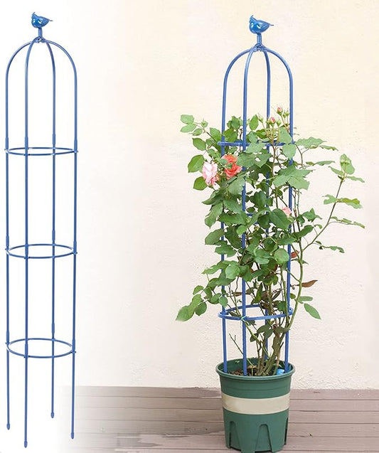 6 Feet Tall Garden Trellis for Climbing Plants Kalolary Garden Tower Obelisk Trellises Rustproof Metal Potted Plant Climbing Support for Indoor Outdoor Flowers Vegetable Fruits Vines Support (Blue)