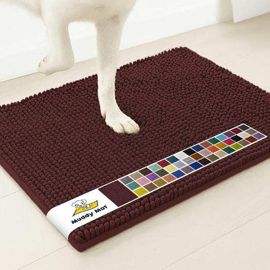 Muddy MatÂ® | Super Water Absorbent Door Mat Indoor, Microfiber Quick Dry Chenille Entryway Rug, Slip Resistant Front Door Mat, Indoor Mats for Entryway, Machine Washable Pet Rug, Rust 24" x 120"