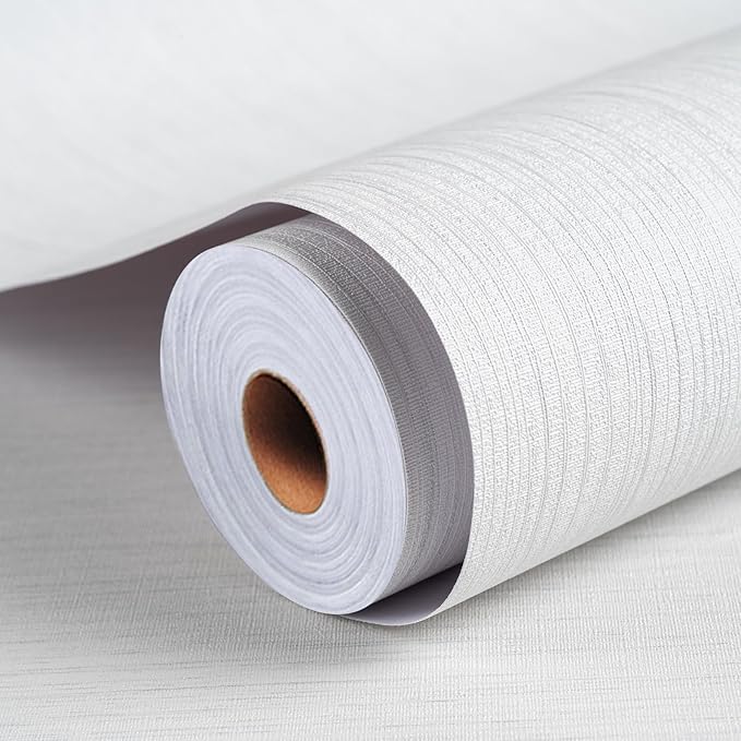 Grasscloth Textured Wallpaper White Peel and Stick 24inX393in Fabric Wall Paper