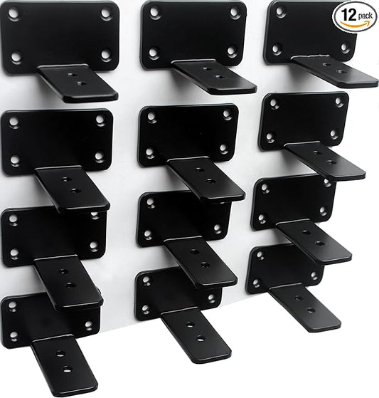 12 Pack - 3 inch Black Hidden L Shelf Bracket Iron Floating Shelf Brackets