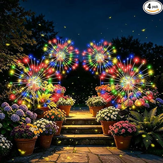 Solar Garden Lights Outdoor Decorative, 4pack 120 LED Firework Lights Waterproofï¼Solar Fairy Lights for Outside,Garden,Yard, Patio,Pathway,Flowerbed,Party(Multicolor)