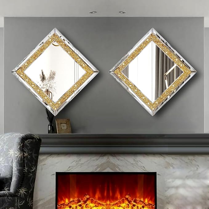 2 Piece Wall Mirrors, Crush Diamond Wall Decor