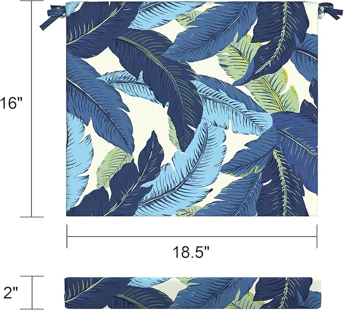 LVTXIII Outdoor Seat Cushions Set of 2 Square Corner Chair Cushions with Ties, Patio Chair Pads for Home Office and Patio Garden Furniture Decoration 18.5"x16"x2", Swaying Palms Blue