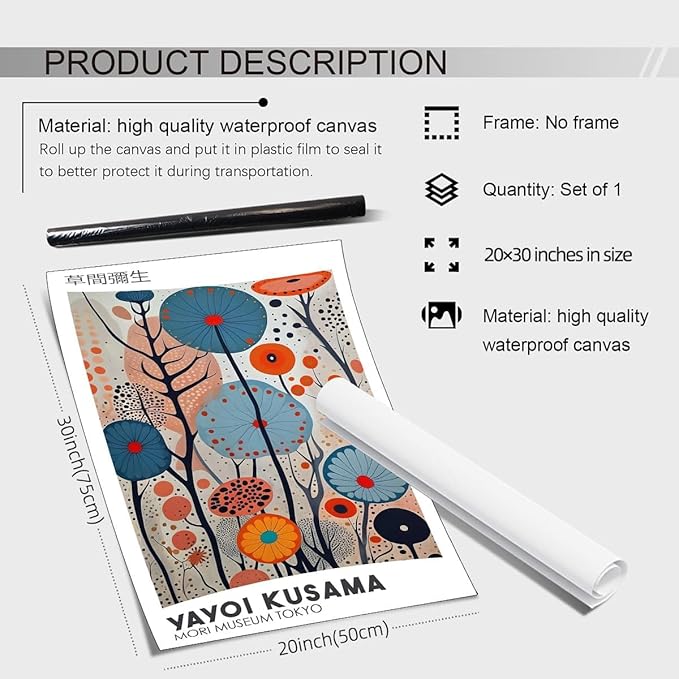 Yayoi Kusama Canvas Wall Art Vintage Japanese Painting Posters Tokyo Aesthetic