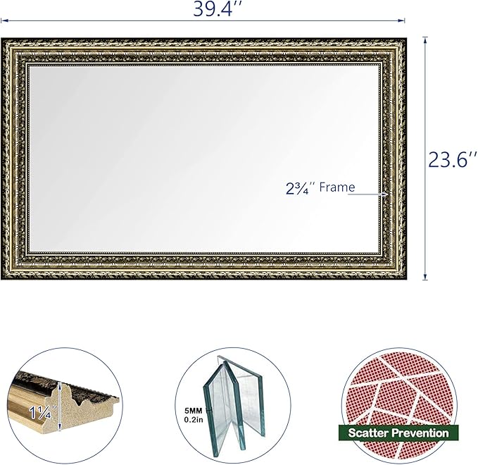 Black&Gold Framed Rectangle Bathroom Mirrors