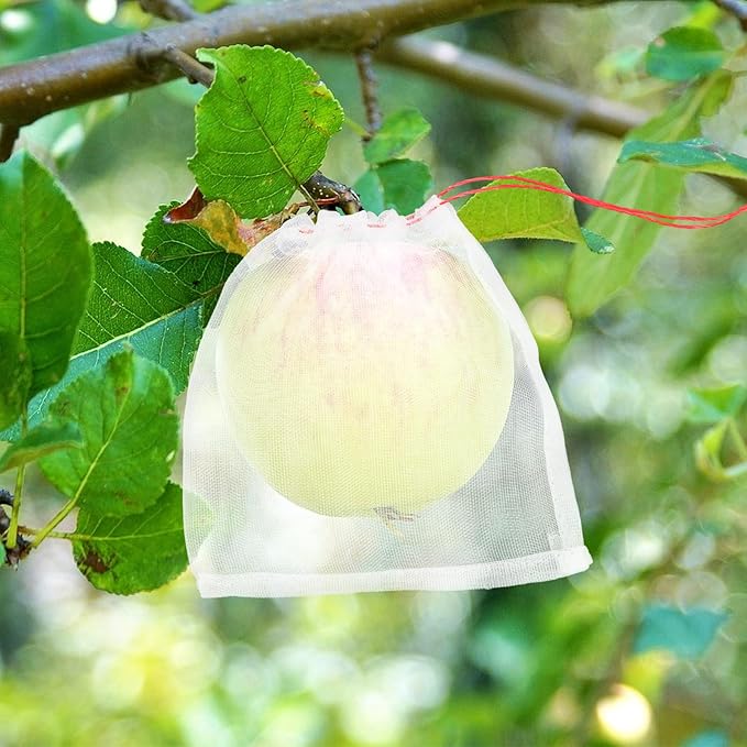Mesh Fruit Bags, 50pcs 6x6 Inch Fruit Netting Bags with Drawstring for Plant Vegetables Fruit, Garden Fruit Protection Against Bird Insects Mosquito Pest Bug