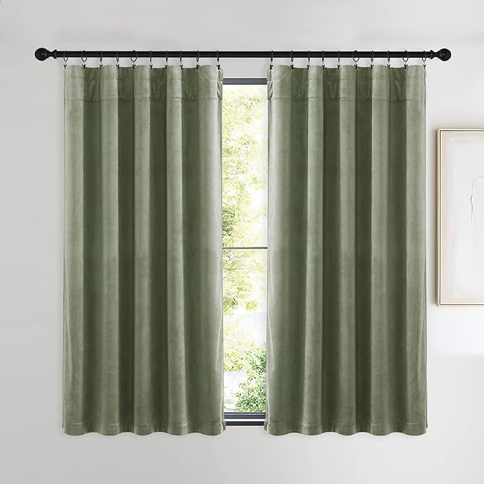 NICETOWN Sage Green Velvet Curtains 54 inches Long 2 Panels