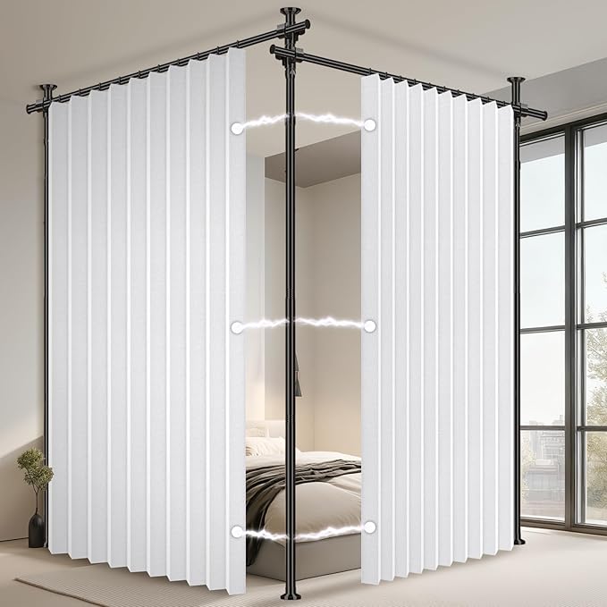 100% Blackout Room Divider Curtains Sets White W100 x L96 in 2 Panels No Drill