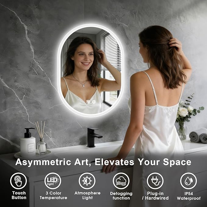 16x24 LED Bathroom Mirror with Lights Oval, Lighted Bathroom Vanity Mirror